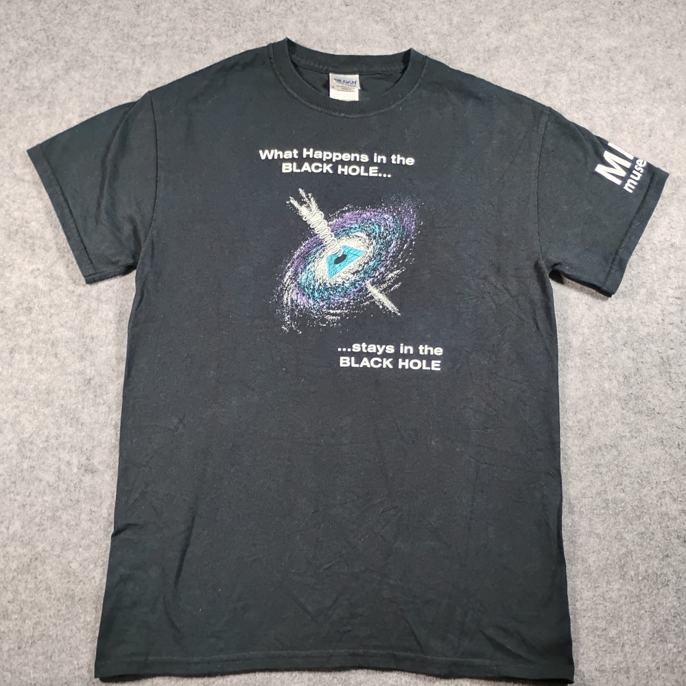 Vintage MIT Museum Black Hole Science Graphic T-Shirt Mens S Black Gildan Cotton